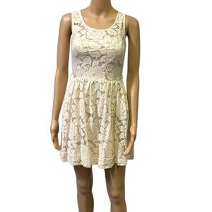 Just Ginger Cream Lace Overlay Skater Exposed Zipper Sleeveless Mini Dress M